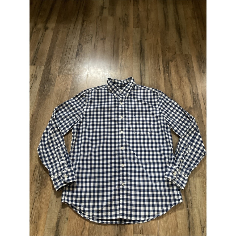 American Eagle Men's Shirt Athletic Fit Button Down Blue White Cotton Size L